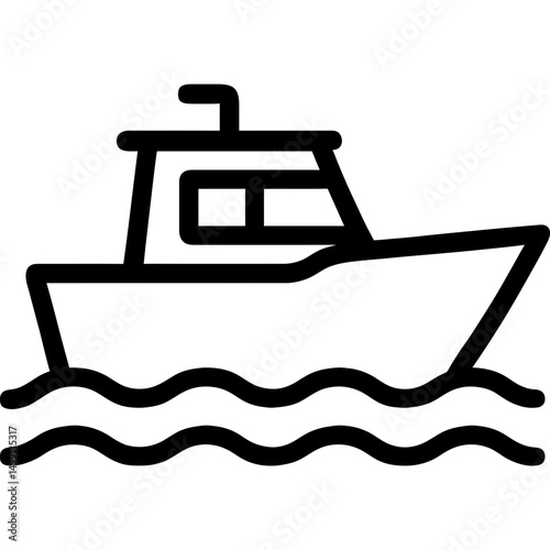 Clean vector outline of a boat with waves