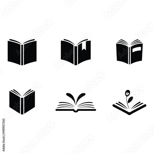 Books open gateways to knowledge with wisdom blooming on its pages in a simple black flat vector