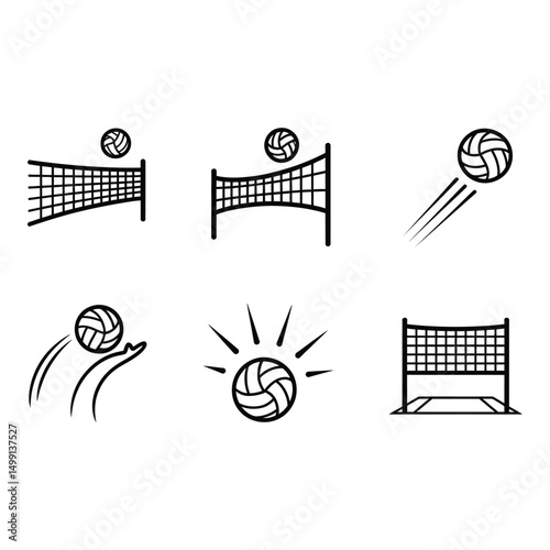 Capturing the thrill and energy of volleyball match line art diagrams showcasing action and
