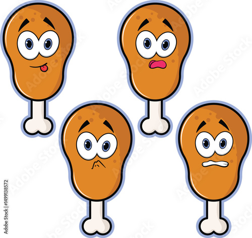Delicious Chicken Drumstick Vector - Cute Kawaii Fried Chicken Character