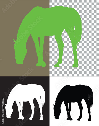 Wild horse vector illustration set on green grass