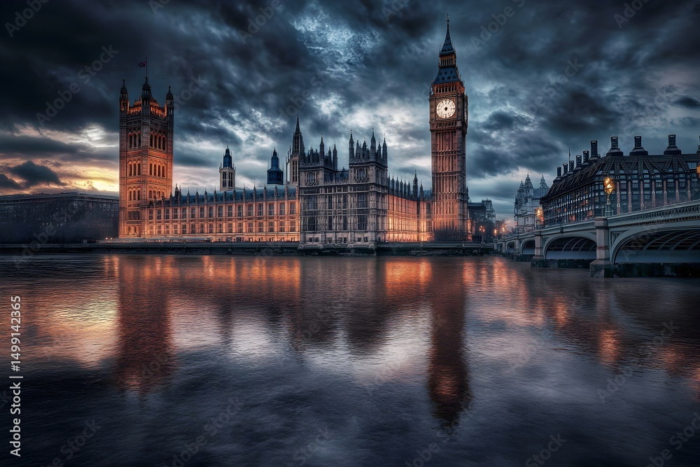 Fototapeta premium Big Ben and the Houses of Parliament at night in London City, UK