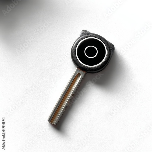 Modern Key on White Textured Surface with Minimalist Design and Contrasting Shadows Creating a Clean and Elegant Look.