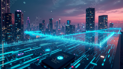 Night traffic in downtown Hong Kong with city lights and skyscrapers