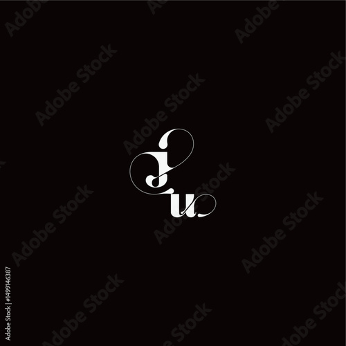 organic hairline logo wedding typography initial letter monogram style and elegant concept JU
