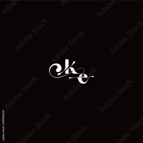 organic hairline logo wedding typography initial letter monogram style and elegant concept KE