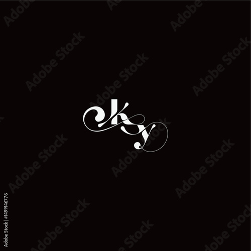 organic hairline logo wedding typography initial letter monogram style and elegant concept KY