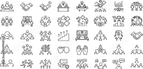 Collaboration Line Editable Icons set. Vector illustration in modern thin line style of business related icons: teamwork, handshake, agreement, and more
