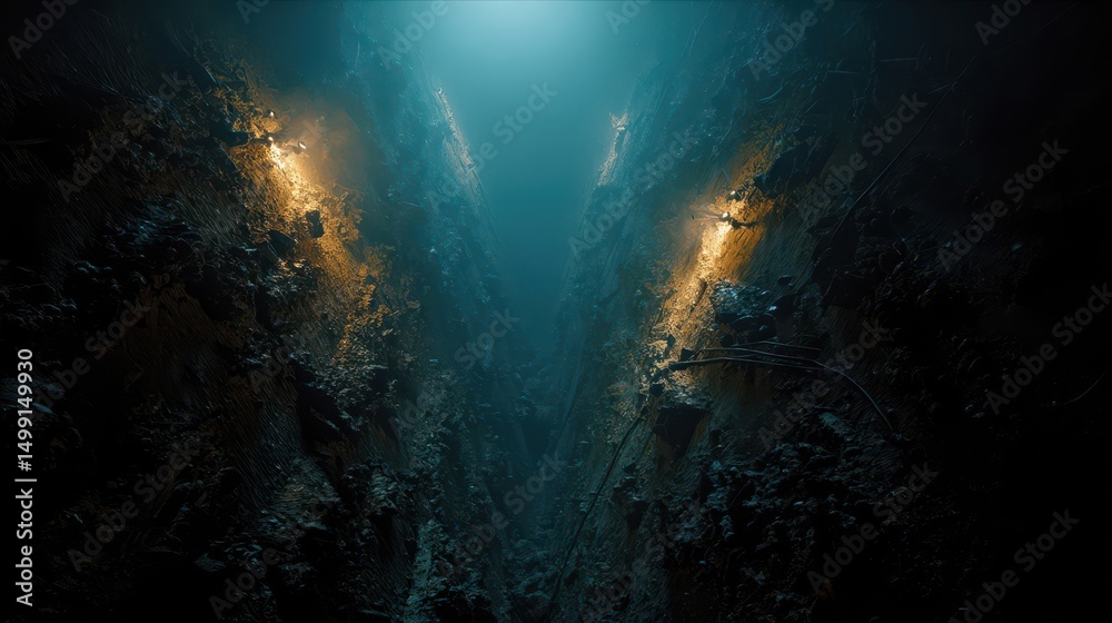 Obraz premium Deep gorge with glowing rock formations.