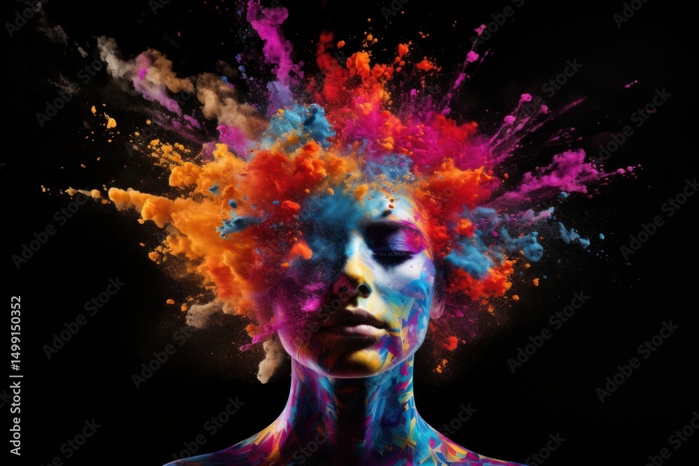 Naklejka premium Brain exploding abstract portrait.