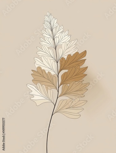 Elegant Botanical Line Art Leaf – Minimalist Earth-Toned Foliage for Modern Design & Decor