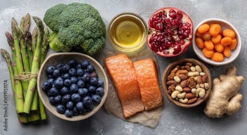 Wallpaper Mural Assorted healthy foods arranged on a surface. Torontodigital.ca
