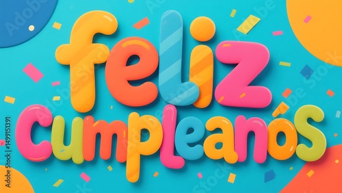 Feliz cumpleaños in pastel tones with bubbly 3D letters on a soft background, suitable for adorable and cute birthday greetings, party invitations or kid-themed creative design elements for fun.