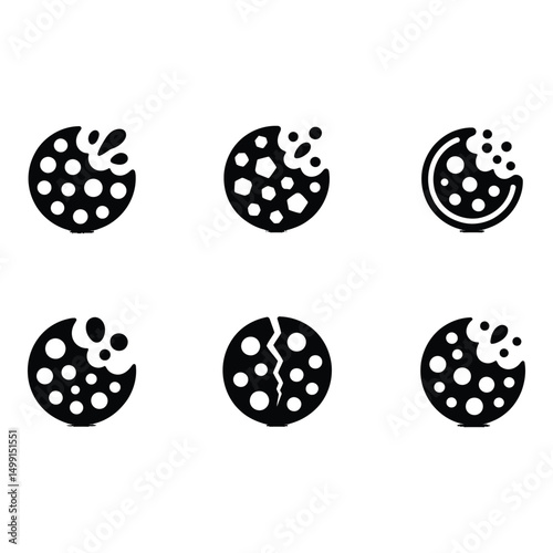 Nibbled cookie dreams A playful collection of cookie icons showing treats getting smaller on white
