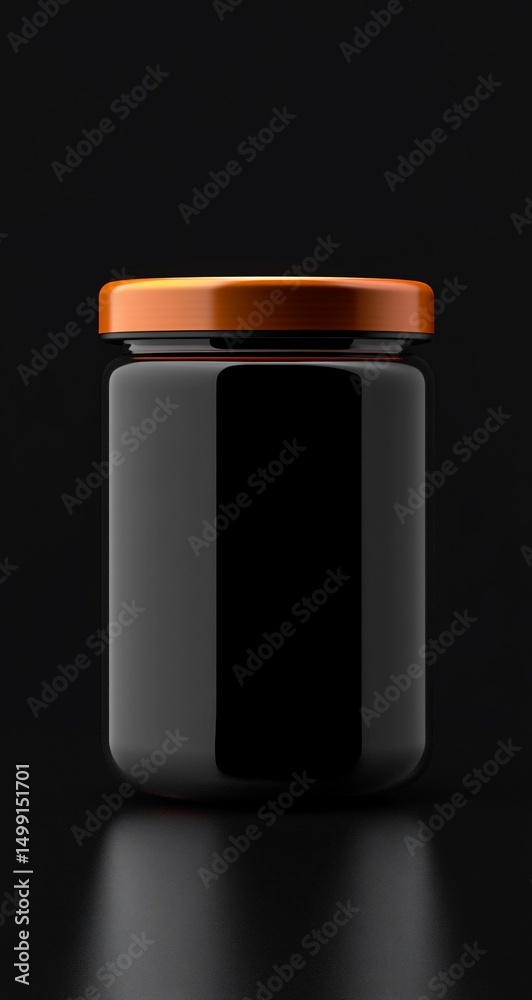 Fototapeta premium Black jar with orange lid with dark background.