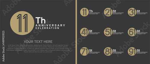 logo anniversary set. brown and white color with circle on black background for special event