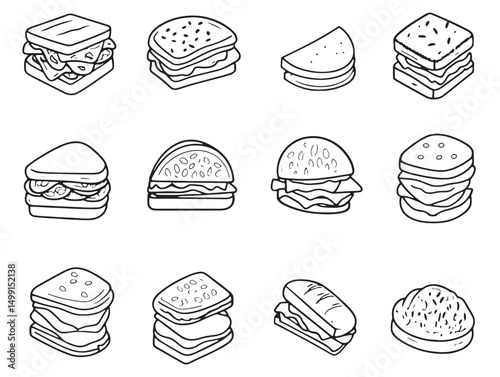 Clean Line Art of Ham Sandwich Vector Graphic Design