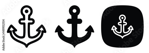 Anchor Icons Set, Outline, Solid, and Glyph Styles Vector