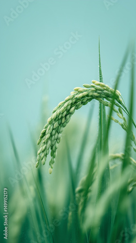 Close-up picture of green wheat ears