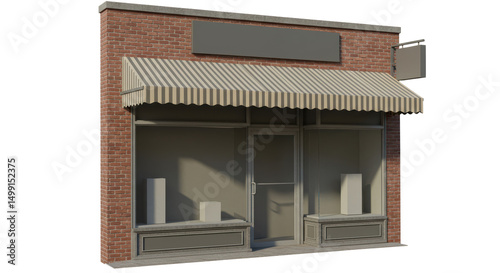 Isolated Storefront of a Brick Building with Awning