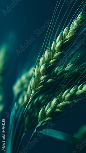 Close-up picture of green wheat ears