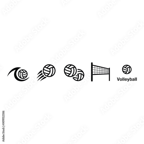 Rhythmic volley ball action with balls in motion above net design with a light gray minimalist