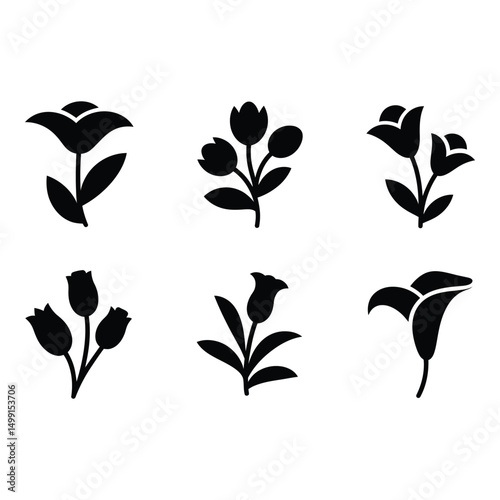 Six diverse floral icons capturing the essence of spring s awakening in a minimalist botanical