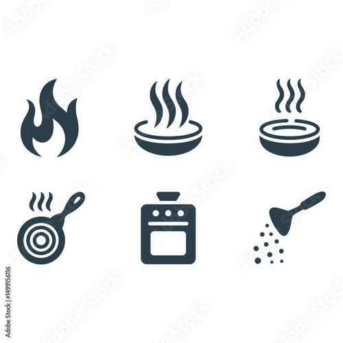 Symbols of cooking adventures from a blazing fire to a sizzling pan a recipe about to unfold with