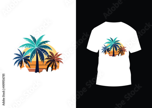 Vector illustration of a woman in casual fashion clothing with palm trees, a versatile apparel design template