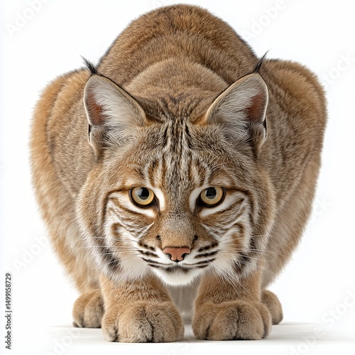 Bobcat ready to pounce isolated on white background
