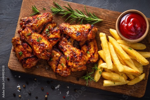 Grilled chicken wings and f...