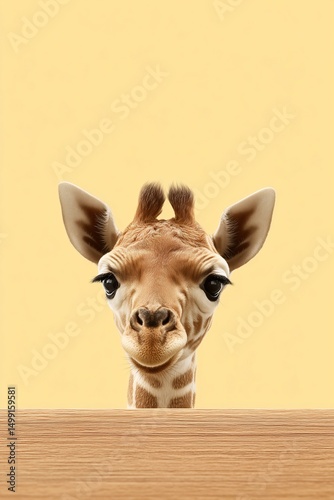 Cute baby giraffe Peeking Over a Table
