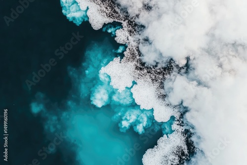 Azure glacial plumes ascend from a dark sea