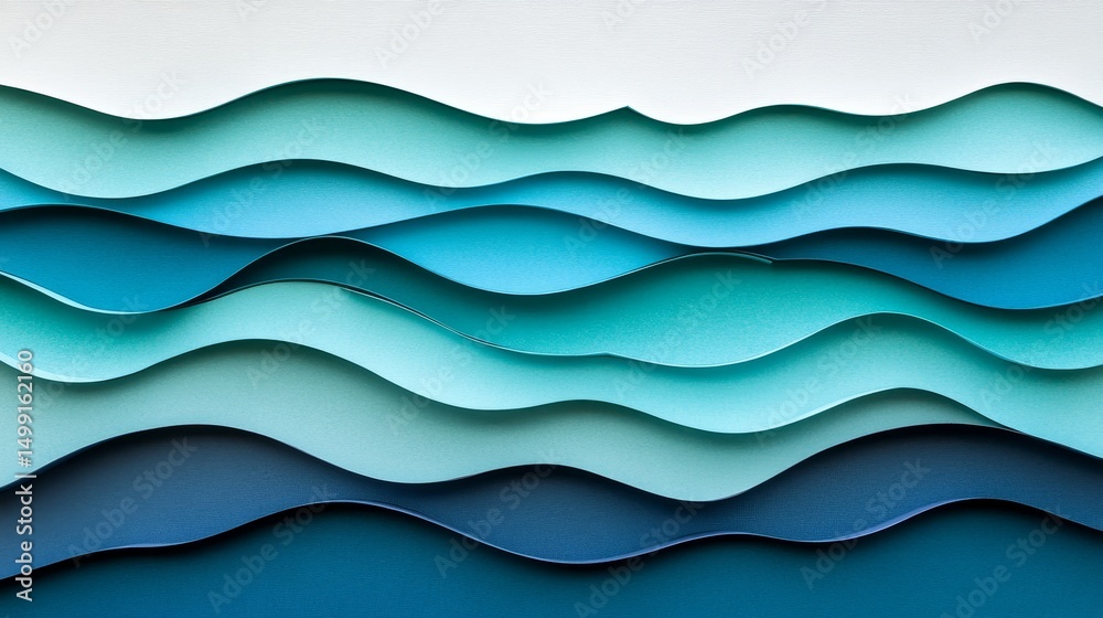 Obraz premium Abstract Paper Waves, Tranquil Blue Layered Background, Modern Carved Design, Nature Inspired Art