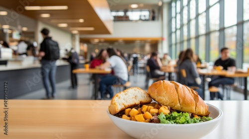 Bustling University Cafeteria with Delicious Food and Modern Design, Inviting Student Social Atmosphere
