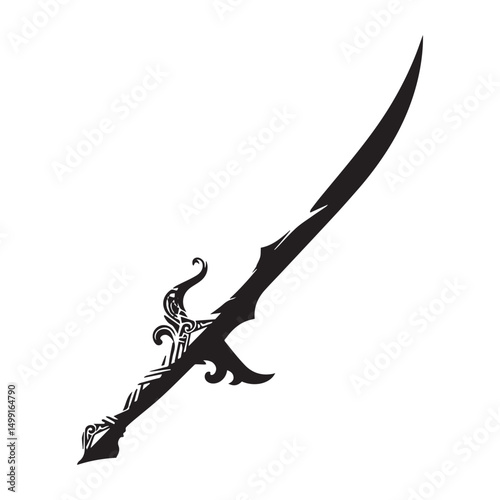A stunning and intricately designed sword, rendered in a sleek vector style, takes center stage against a pristine white background.