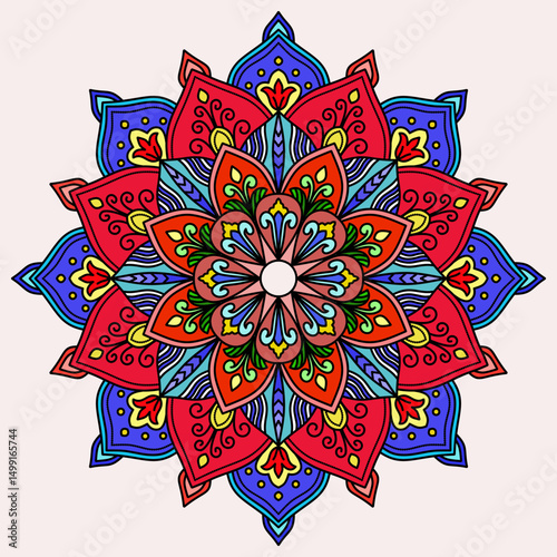 Blossom Mandala Shape, vector illustration of an abstract floral background, colorful, Oriental pattern, Islam, Arabic, Indian, Moroccan, Spain, Turkish, Pakistan, Chinese, mystic, ottoman motif