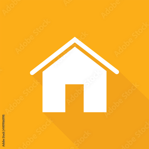 Minimalist home icon on orange background. Flat style vector illustration for web design, mobile applications, or real estate marketing materials