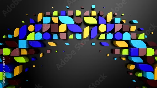 Geometric Shapes Form a Wave. Abstract motion, 3d rendering, 4k resolution
