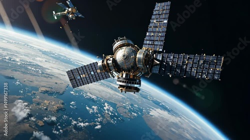 Wallpaper Mural Satellite floating above Earth in outer space, representing global communication, GPS technology and scientific exploration of the universe. Torontodigital.ca