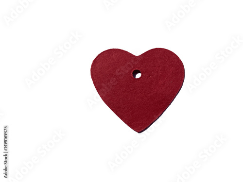 Dark red paper heart sign with hanging hole  transparent background, valentine February