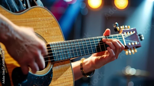 Wallpaper Mural Close-up of hands playing acoustic guitar outdoors during daylight, capturing musical expression, art and passion for live performance and creativity. Torontodigital.ca