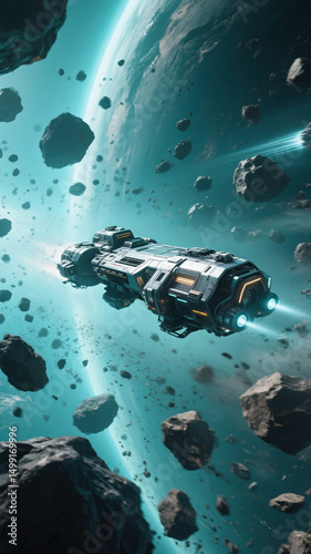 Dynamic spacecraft navigating a dense asteroid field in stunning 4K. Perfect for sci-fi wallpapers, space exploration themes, gaming backgrounds, futuristic designs, and thrilling visual storytelling.