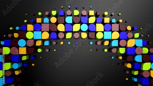 Geometric Shapes Form a Wave. Abstract motion, 3d rendering, 4k resolution
