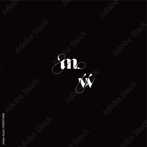 wedding typography initial monogram style and elegant concept MW organic hairline logo letter