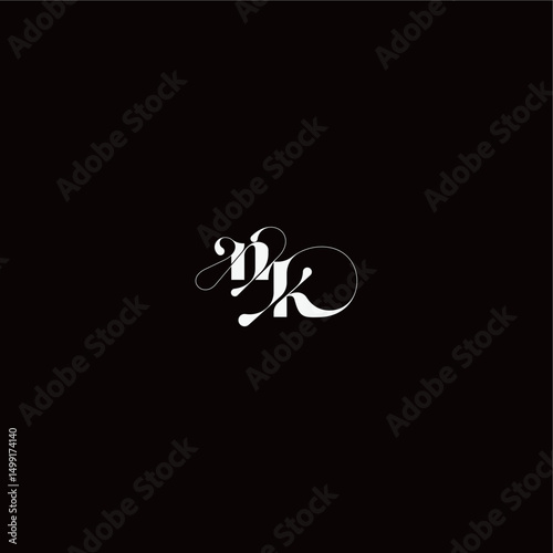 wedding typography initial monogram style and elegant concept NK organic hairline logo letter