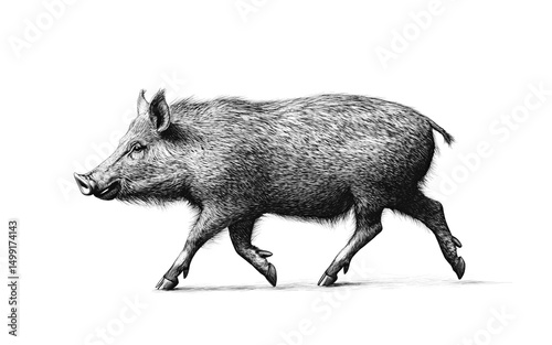 Boar, wild boar, hog, wild pig, sketch. Vintage retro print, wild boar, forest pig sketch ink style drawing, linear drawing, engrave old school. Sketch artwork silhouette wild ho pig. Illustration