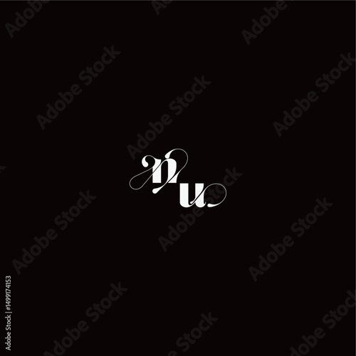 wedding typography initial monogram style and elegant concept NU organic hairline logo letter