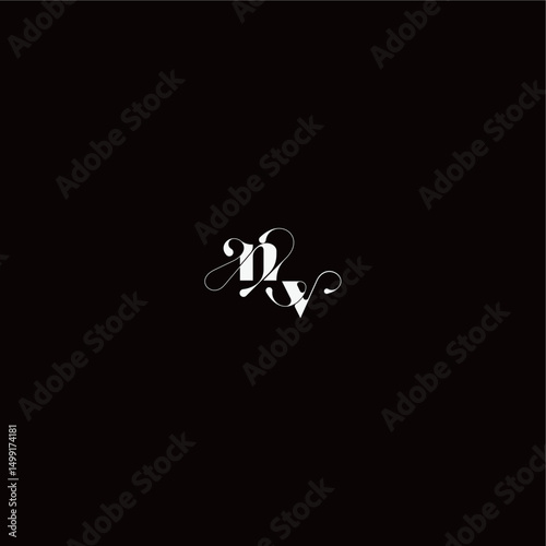 wedding typography initial monogram style and elegant concept NV organic hairline logo letter