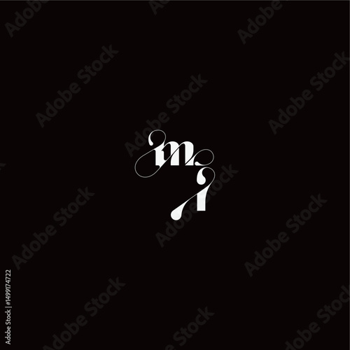wedding typography initial monogram style and elegant concept MI organic hairline logo letter